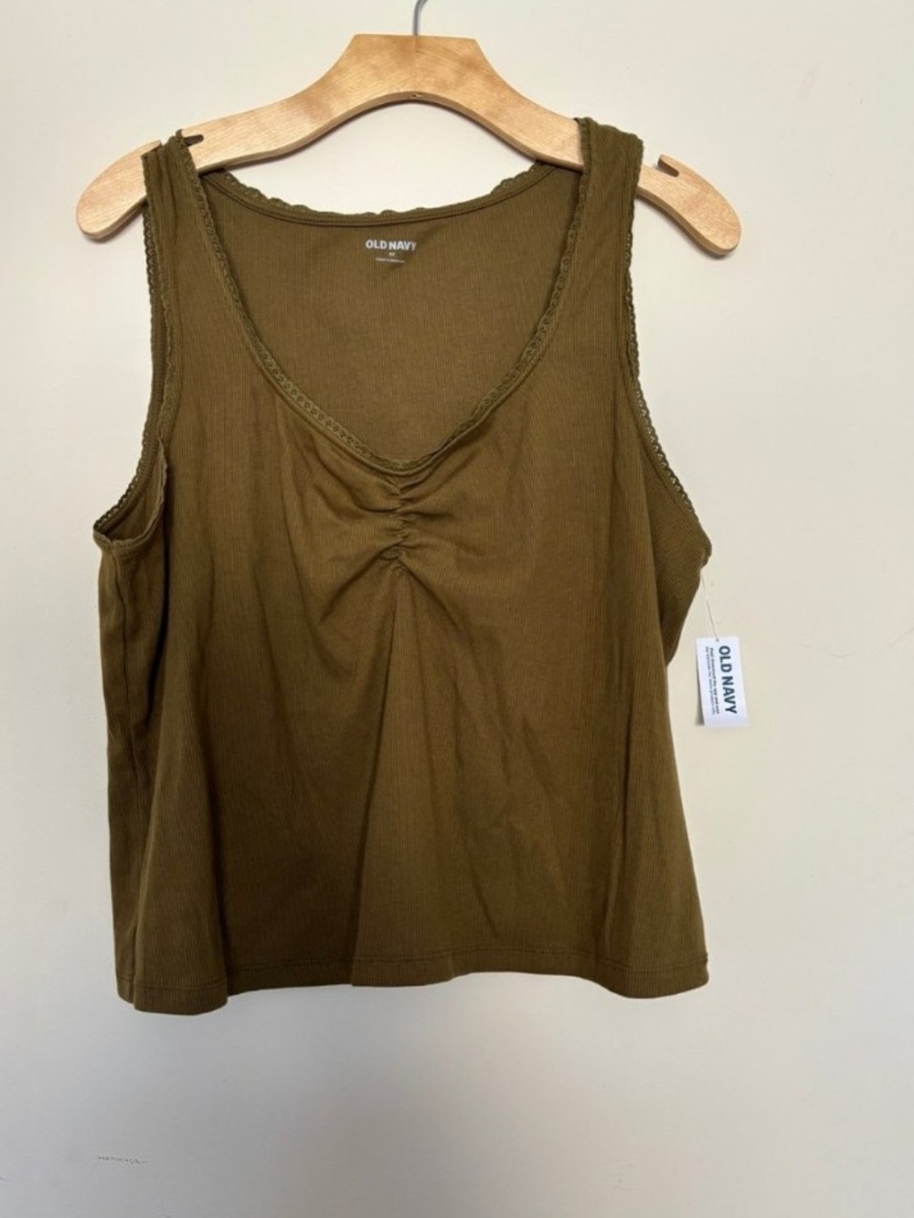 Old Navy Olive Ribbed Tank with Ruched Front